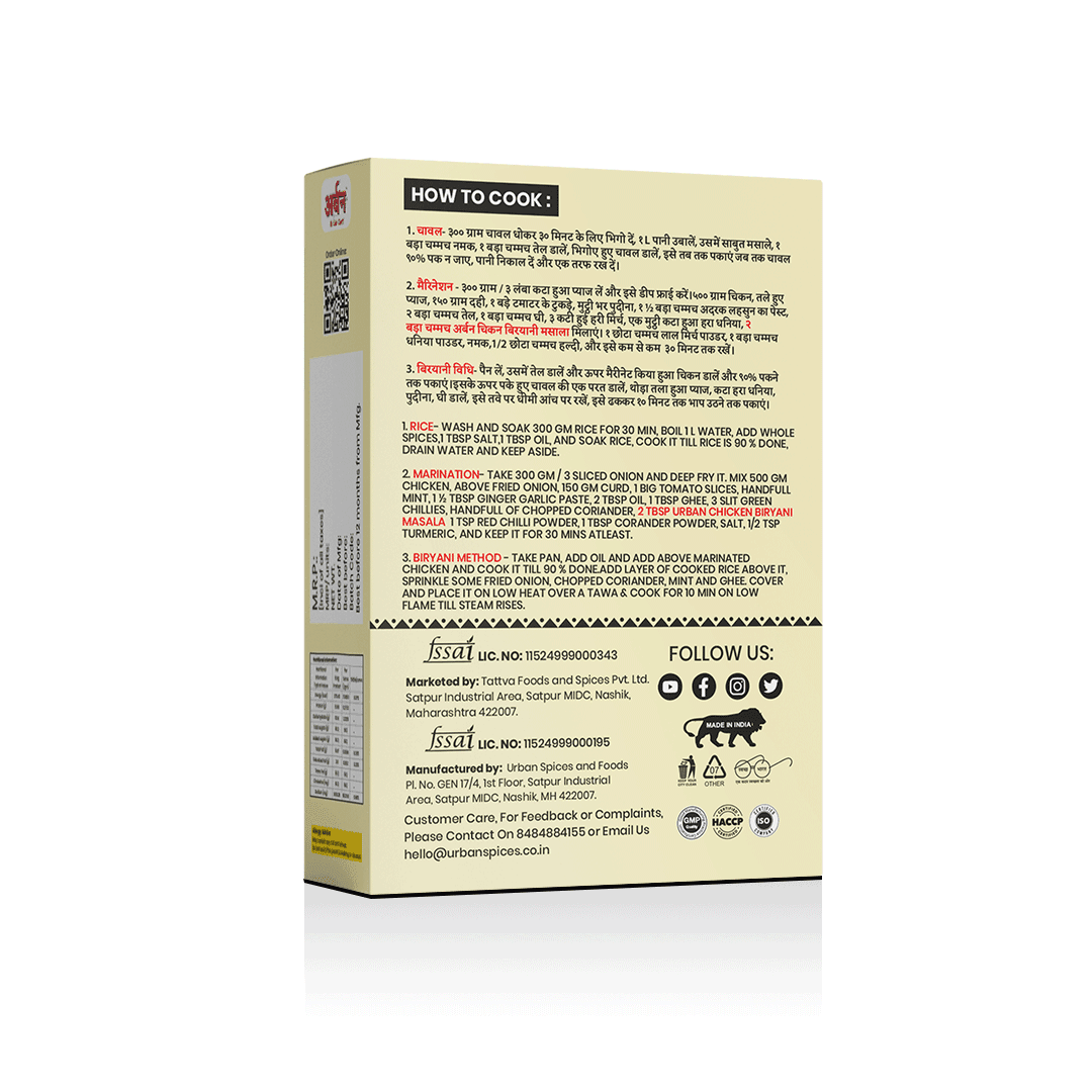 Chicken Biryani masala back image For How to cook