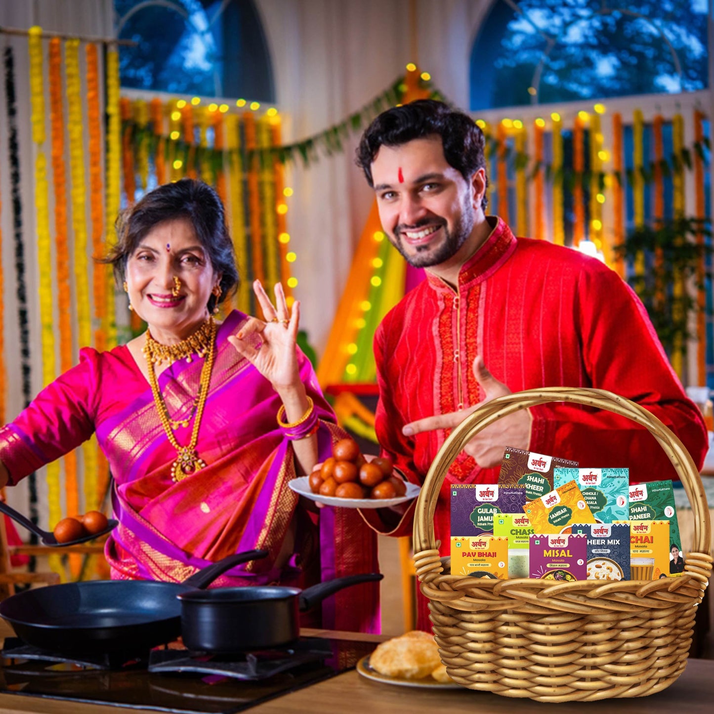 Veg Delight Kit – 10-in-1 Premix & Spice Combo | Shahi Paneer, Gulab Jamun, Chole, Sambar, Shahi Kheer, Pav Bhaji, Misal, , Chai & Chass Masala"